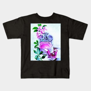 Pretty print perfume bottle and rose quartz - wiccan Kids T-Shirt